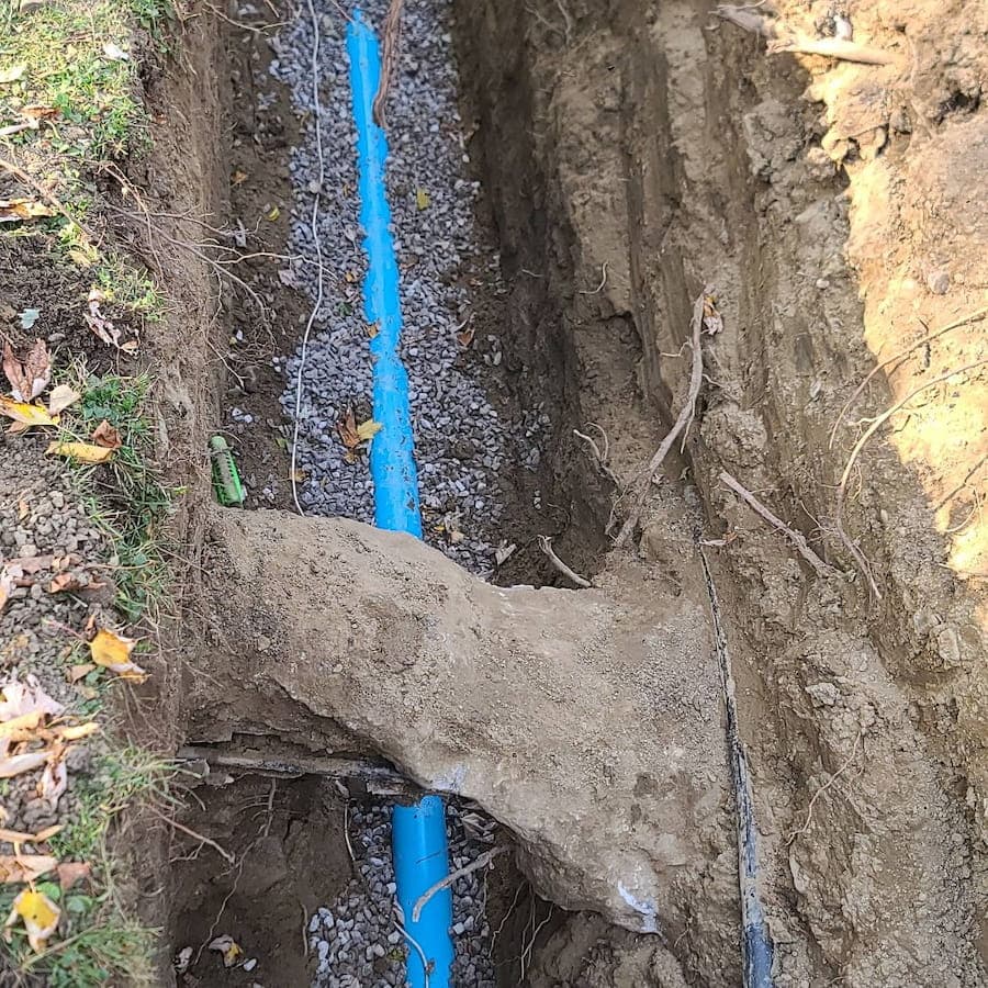 underground water line replacement trench